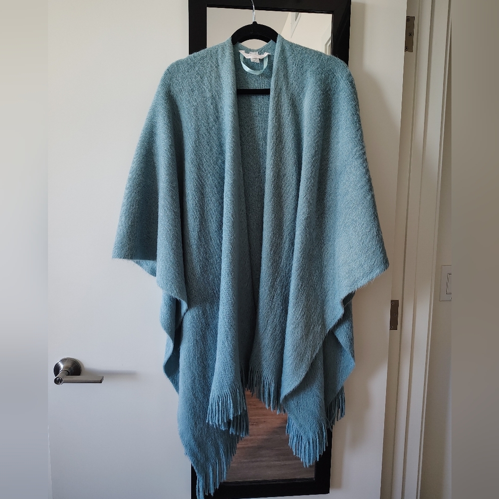 LC Lauren Conrad Light Blue Fuzzy Knit Poncho with Fringe
